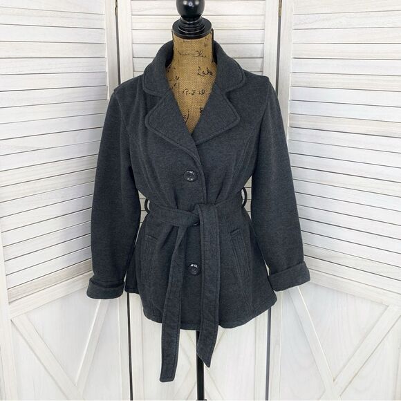 Jones New York Knit Belted Button Front Jacket Gray Medium - Picture 1 of 16